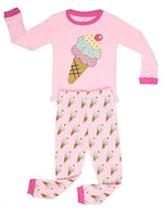 Elowel Girls Ice Cream 2 Piece Pajama Set 100% Cotton Size 18 Months-8 Year