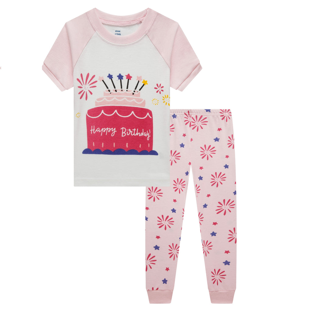 Elowel Girls Happy Birthday Matching Girl & Doll 2 Piece Pajama Set 100%  Cotton