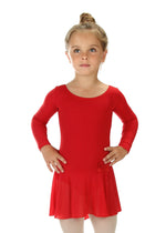 Elowel Kids Girls Ruffle Long Sleeve Skirted Leotard (Size 2-14 Years) Color Red