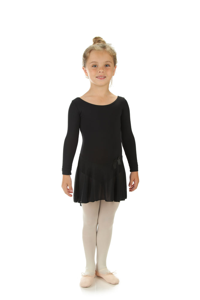 Elowel Kids Girls Ruffle Long Sleeve Skirted Leotard (Size 2-14 Years) Color Black