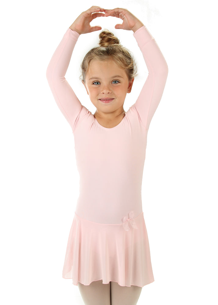 Elowel Kids Girls Ruffle Long Sleeve Skirted Leotard (Size Toddlers-14 Years) Multiple Colors