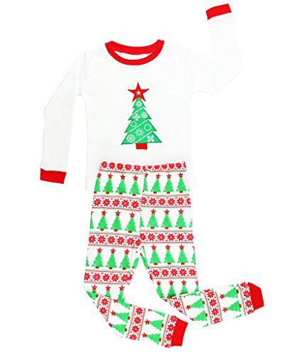 Elowel Kids Christmas Tree  Pajama Set 100% Cotton (Size6M-12Y)