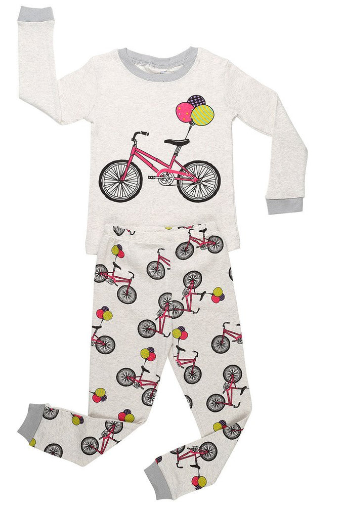 Elowel Girls Bike 2 Piece Pajama Set 100% Cotton (Size12M-8Y)