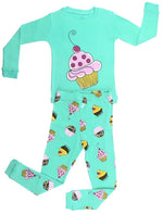 Elowel Girls Cupcake 2 Piece Kids Childrens Pajama Set 100% Cotton (6M-8Y)