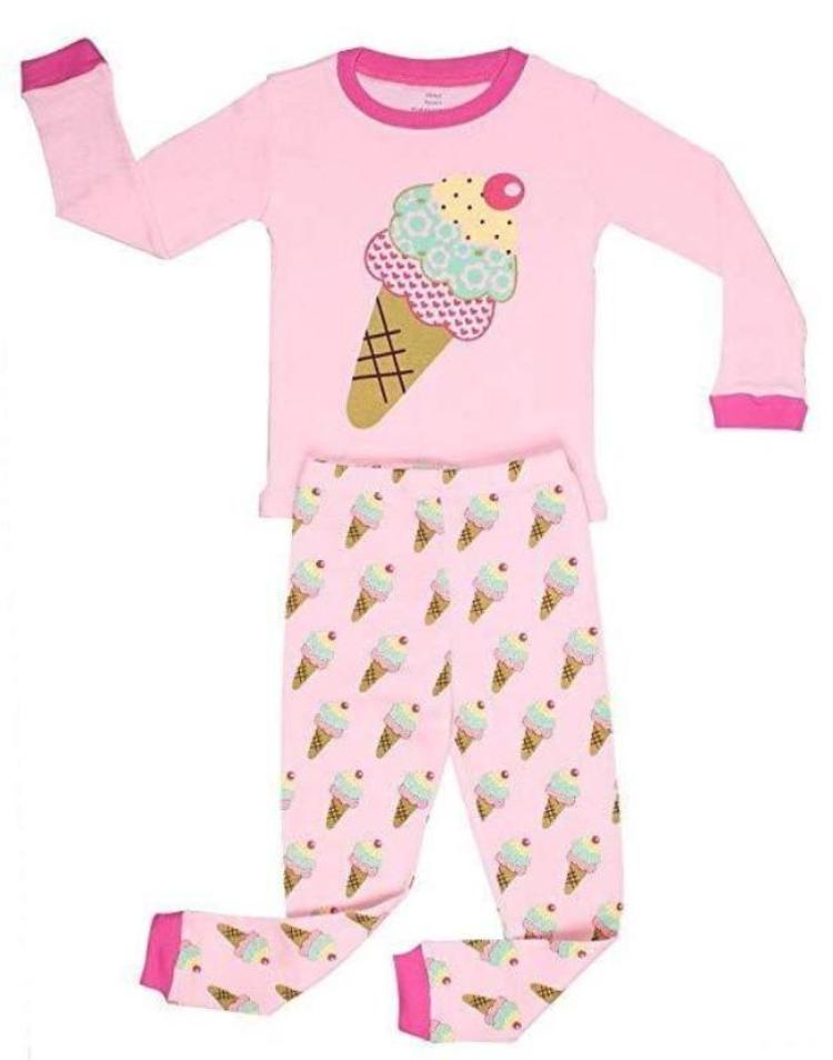 Elowel Girls Ice Cream 2 Piece Pajama Set 100% Cotton Size 18 Months-8 Year
