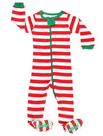 Elowel Baby Boys Girls Footed Christmas Red & White  Pajama Sleeper Cotton Size 6 Month -5 Years