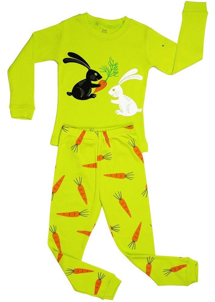 Elowel Girls Bunny Rabbit 2 Piece Kids Childrens Pajama Set 100% Cotton (6M-8Y)