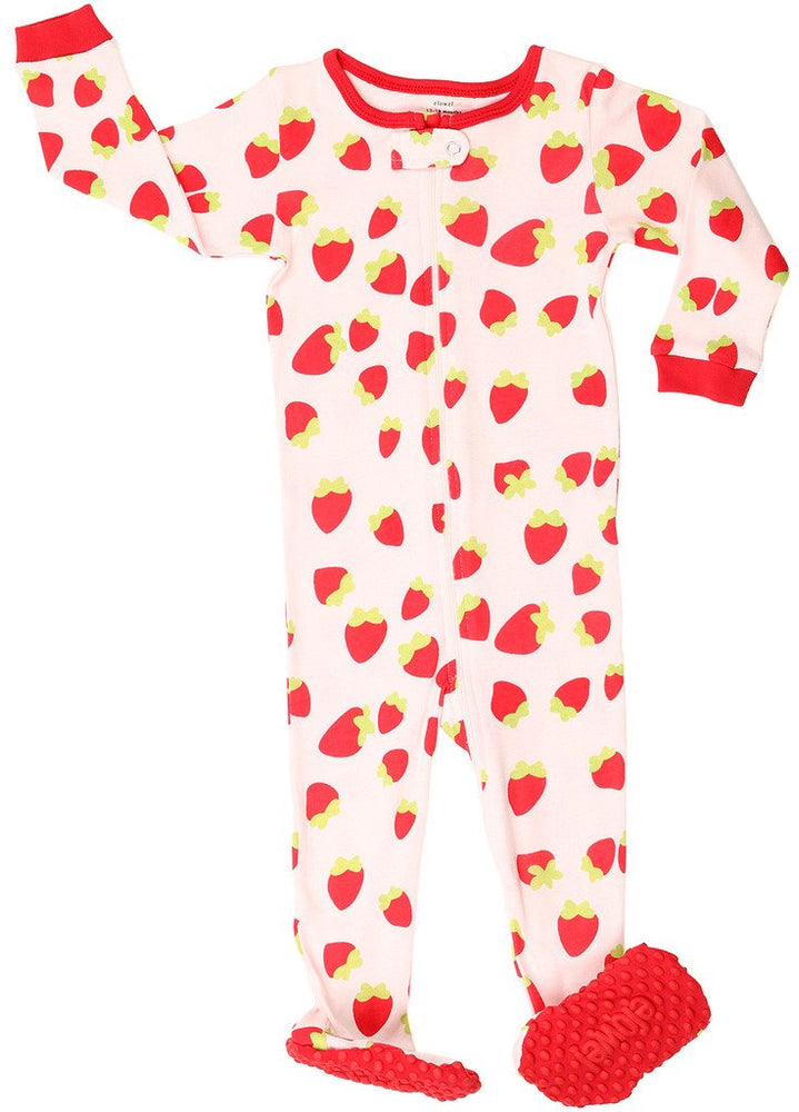 Elowel Baby Girls Footed Strawberry Pajama Sleeper 100% Cotton (Size 6M-5Years)