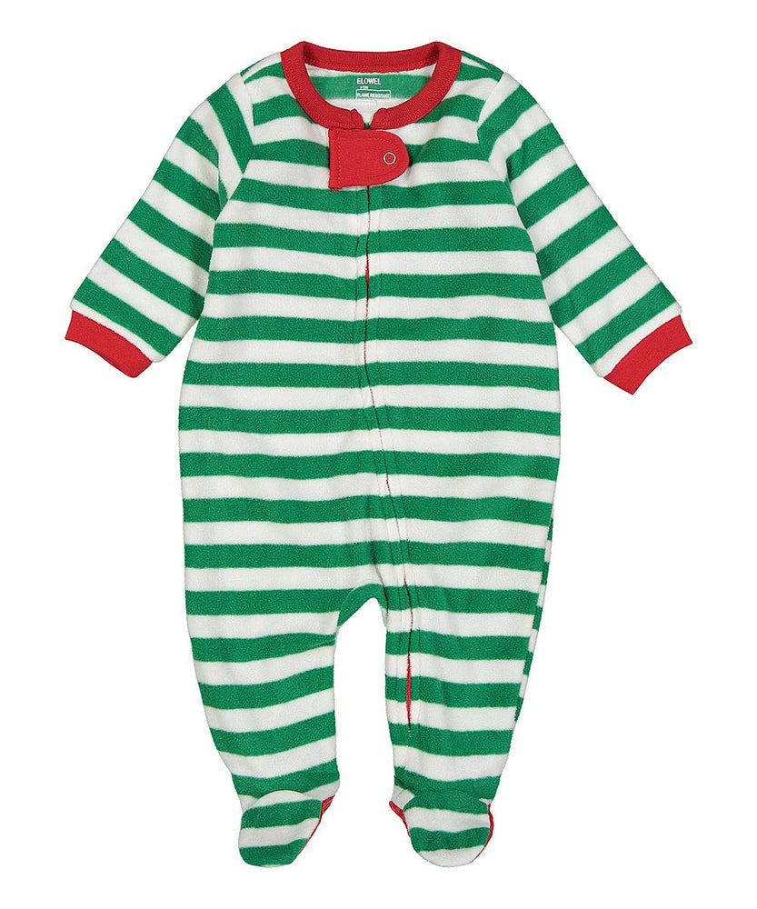 Elowel Baby Boys Girls Footed Fleece Christmas Green & White Pajama Sleeper Size 6M-5Y
