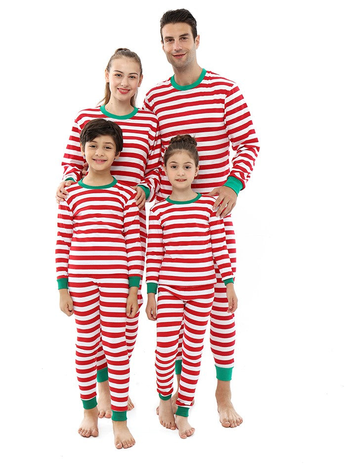 Elowel Adult Womens Mens Red And White  Christmas Fitted Striped Pajamas 100% Cotton