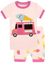 Elowel Girls Shorts Ice Cream 2 Piece Pajamas Set 100% Cotton (Size Toddler-10Y)