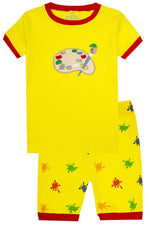Elowel Girls Shorts Painter 2 Piece Pajamas Set 100% Cotton (Size Toddler-10Y)