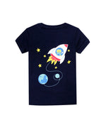 Elowel Boys Shorts Space Rocket 2 Piece Pajamas Set 100% Cotton (Size Toddler-10Y)