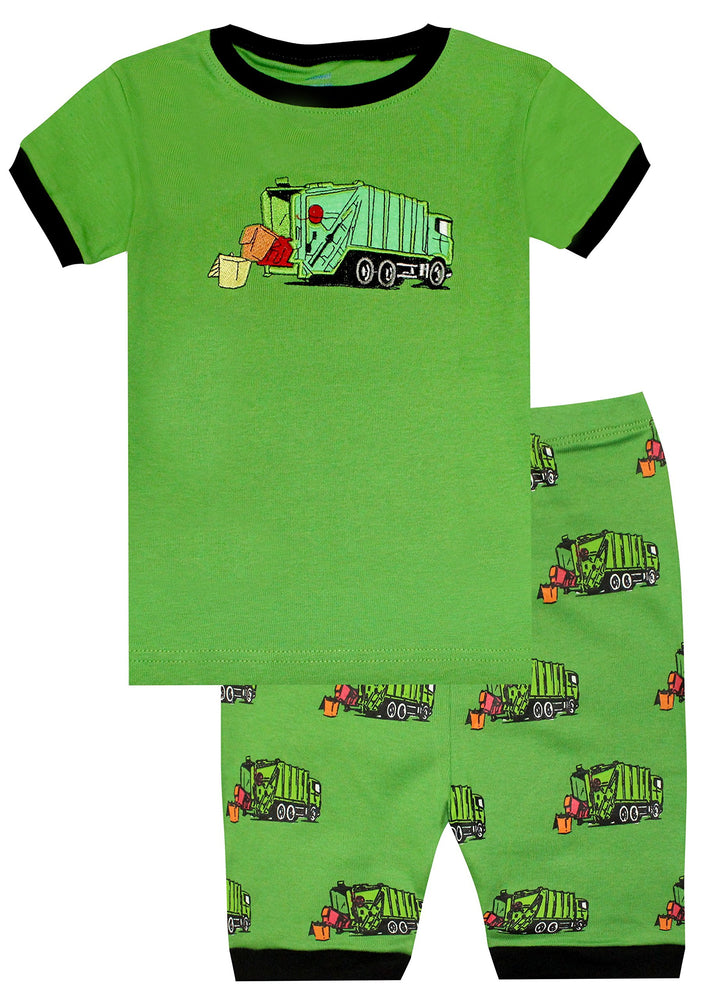 Elowel Boys Shorts Garbage Truck 2 Piece Pajamas Set 100% Cotton (Size Toddler-10Y)