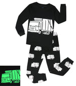 Elowel Boys Glow in The Dark Garbage Truck 2 Piece Pajama Set 100% Cotton (Size2Y-10Y)