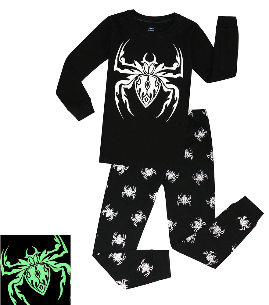 Elowel Boys Glow in The Dark Spider 2 Piece Pajama Set 100% Cotton (Size2Y-10Y)