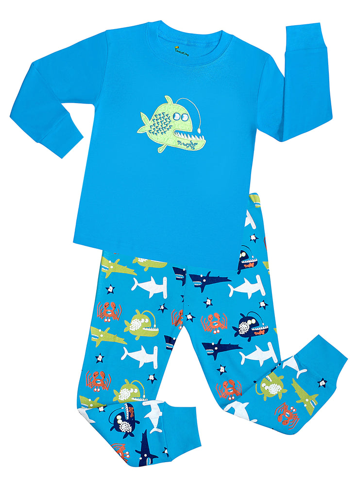 Elowel  Boys Blue Whale 2 Piece Pajama Set 100% Cotton (Size6M-8Y)