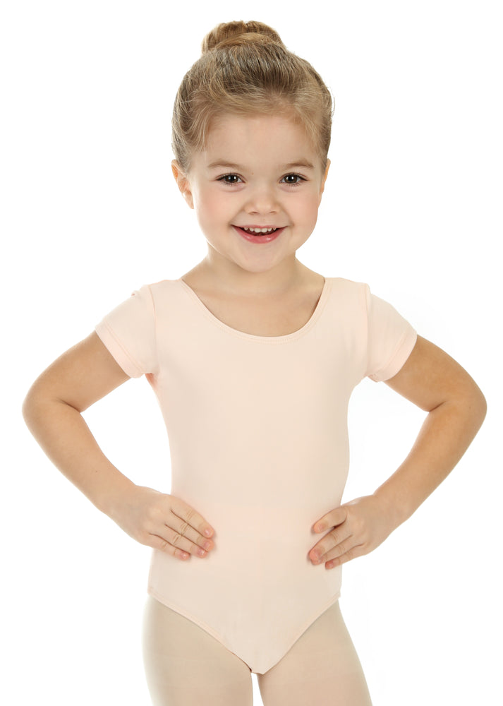Elowel Kids Girls' Basic Short Sleeve Leotard (Size 2-14 Years) Nude Pink