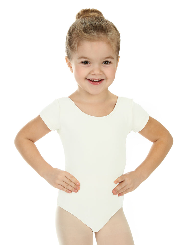 Elowel Kids Girls' Basic Short Sleeve Leotard (Size 2-14 Years) White