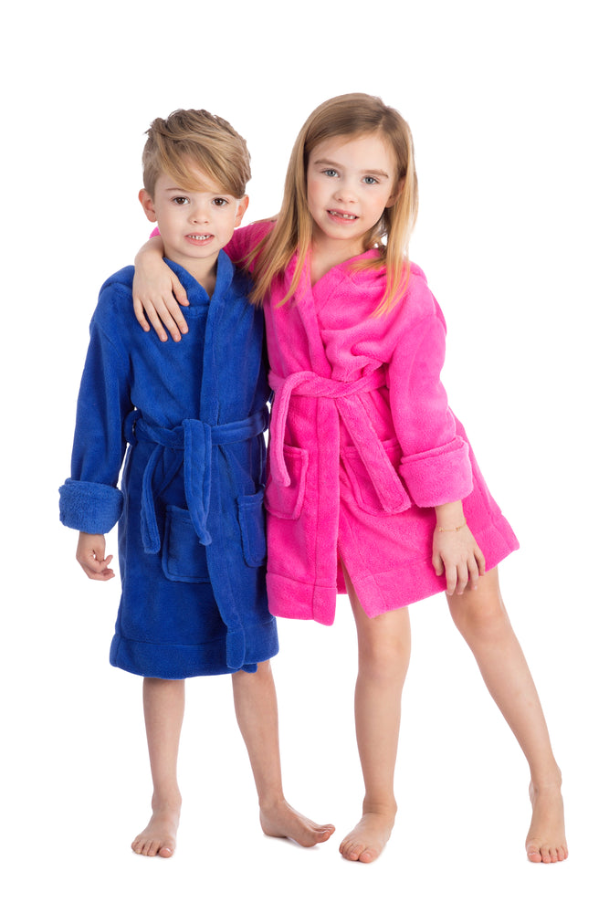 Elowel Boys Girls Hot Pink Hooded Childrens Fleece Sleep Robe Size 2 Toddler -14Y