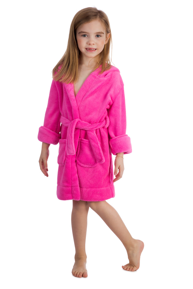 Elowel Boys Girls Hot Pink Hooded Childrens Fleece Sleep Robe Size 2 Toddler -14Y