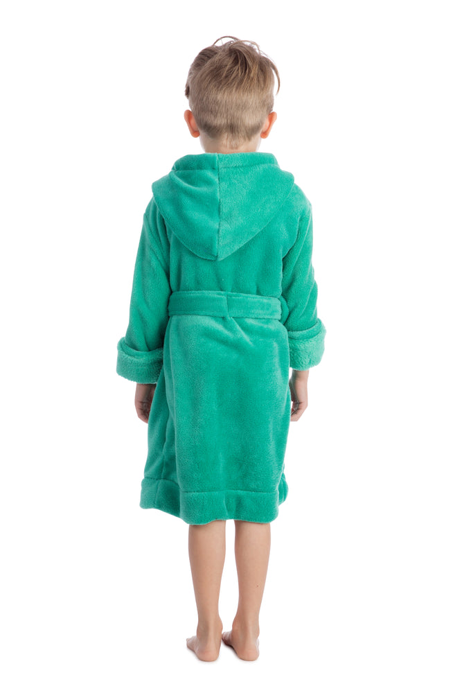 Elowel Boys Girls Green Hooded Childrens Fleece Sleep Robe Size 2 Toddler -14Y