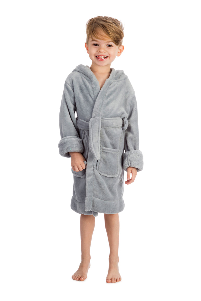Elowel Boys Girls Grey Hooded Childrens Fleece Sleep Robe Size 2 Toddler -14Y