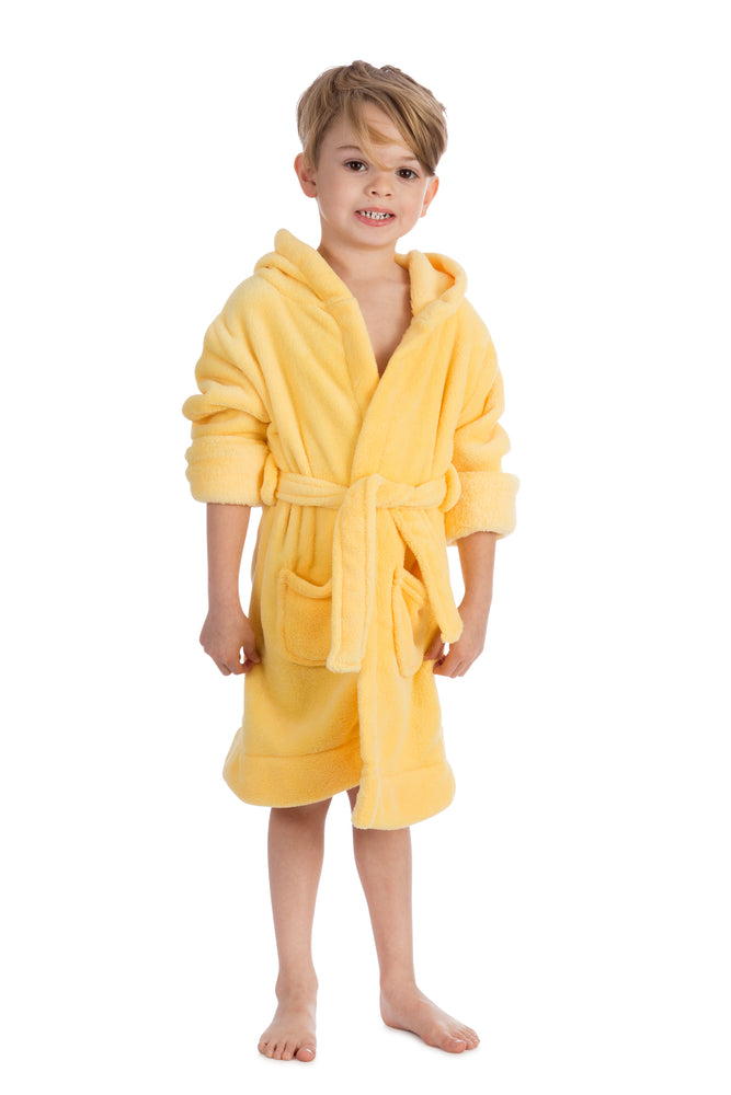Elowel Boys Girls Yellow Hooded Childrens Fleece Sleep Robe Size 2 Toddler -14Y