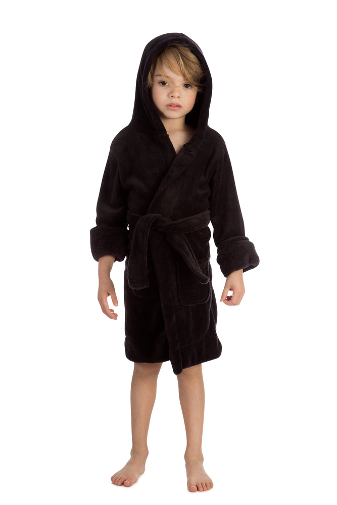 Elowel Boys Girls Black Hooded Childrens Fleece Sleep Robe Size 2 Toddler -14Y