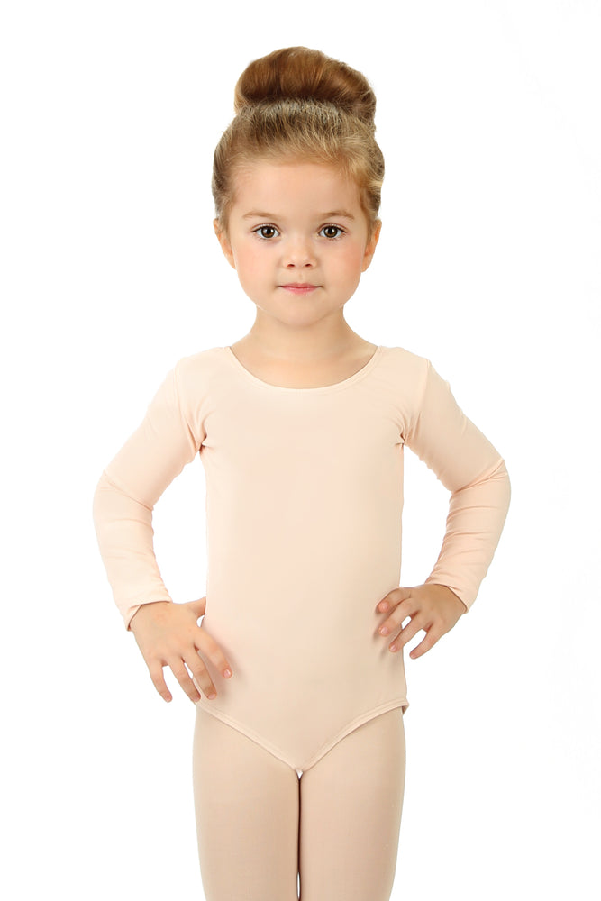 Elowel Kids Girls' Basic Long Sleeve Leotard (Size 2-14 Years) Nude Pink