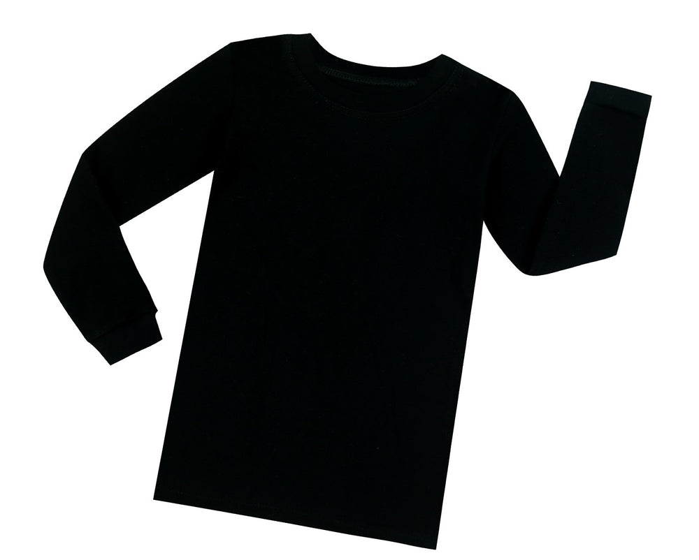 Elowel Boys Girls Black Solid long sleeve black shirt 2 Piece Pajama Set 100% Cotton (Size 12 Months -12 Years)