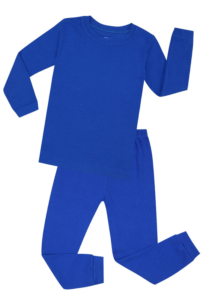 Elowel Boys Girls Blue Solid 2 Piece Pajama Set 100% Cotton (Size 2 -12 Years)