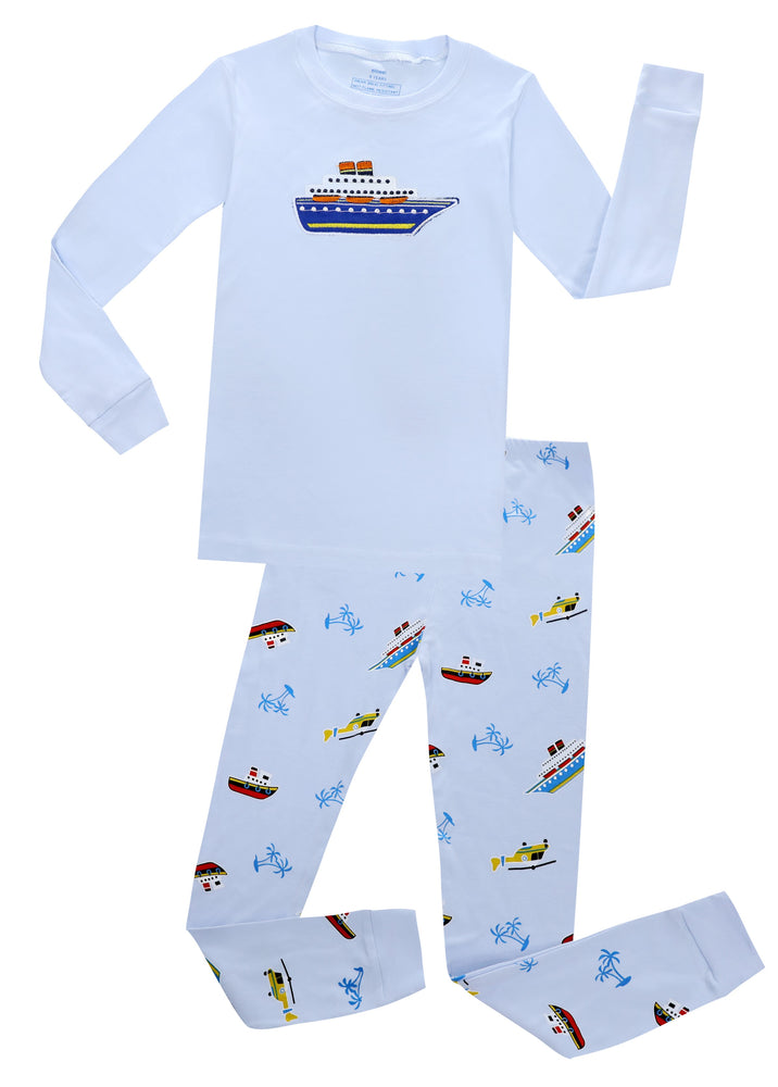 Elowel Boys Boat  2 Piece Pajama Set 100% Cotton (Size 2-10Y)
