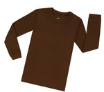 Elowel Boys Girls Brown Solid 2 Piece long sleeve bodysuit Pajama Set 100% Cotton (Size 12 Months -12 Years)