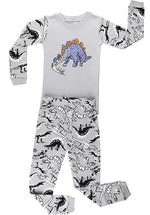 Elowel Boys Dinosaur 2 Piece Pajamas Set 100% Cotton (Size 12M-12 Years) Gray