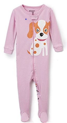 Elowel Baby Girls footed "Dog" pajama sleeper 100% cotton (6M-5Y)