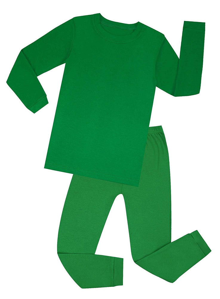 Elowel Boys Girls Green Solid 2 Piece Pajama Set 100% Cotton (Size 2 -12 Years)