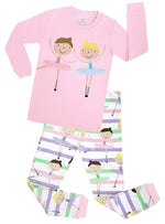 Elowel Girls Ballerina 2 Piece Kids Childrens Pajamas 100% Cotton Toddler 2Y-8Y