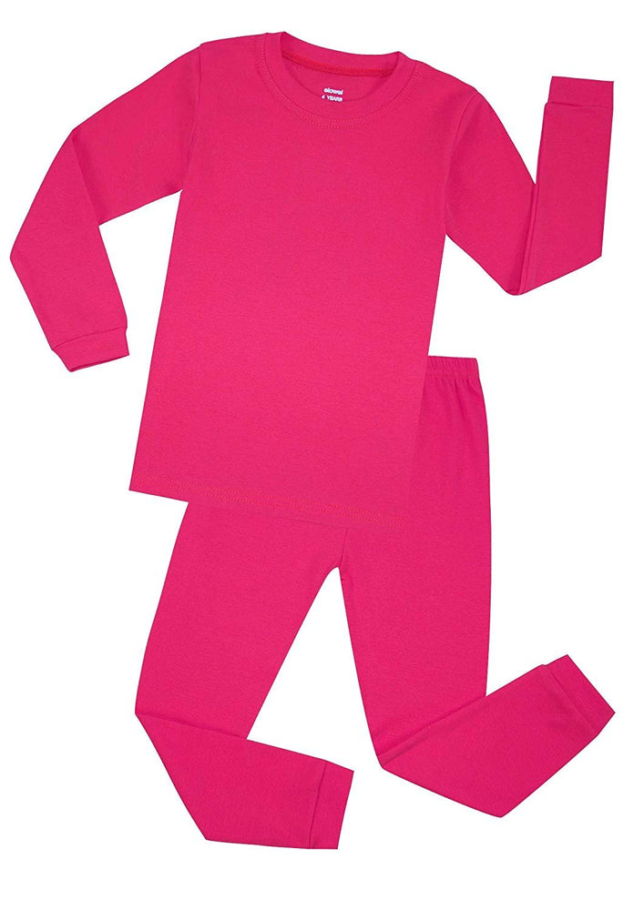 Elowel Boys Girls Solid Color 2 Piece Pajama Set 100% Cotton (Size 12 Months -12 Years)