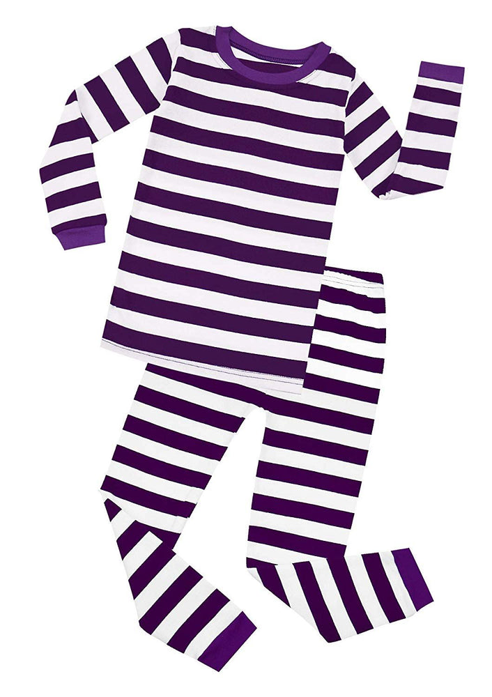 Elowel Boys Girls Purple and White Stripe 2 Piece Pajama Set 100% Cotton (Size 12 M-12 Years)