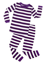 Elowel Boys Girls Purple and White Stripe 2 Piece Pajama Set 100% Cotton (Size 12 M-12 Years)