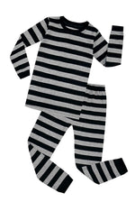 Elowel Boys Girls Grey and Black Stripe 2 Piece Pajama Set 100% Cotton