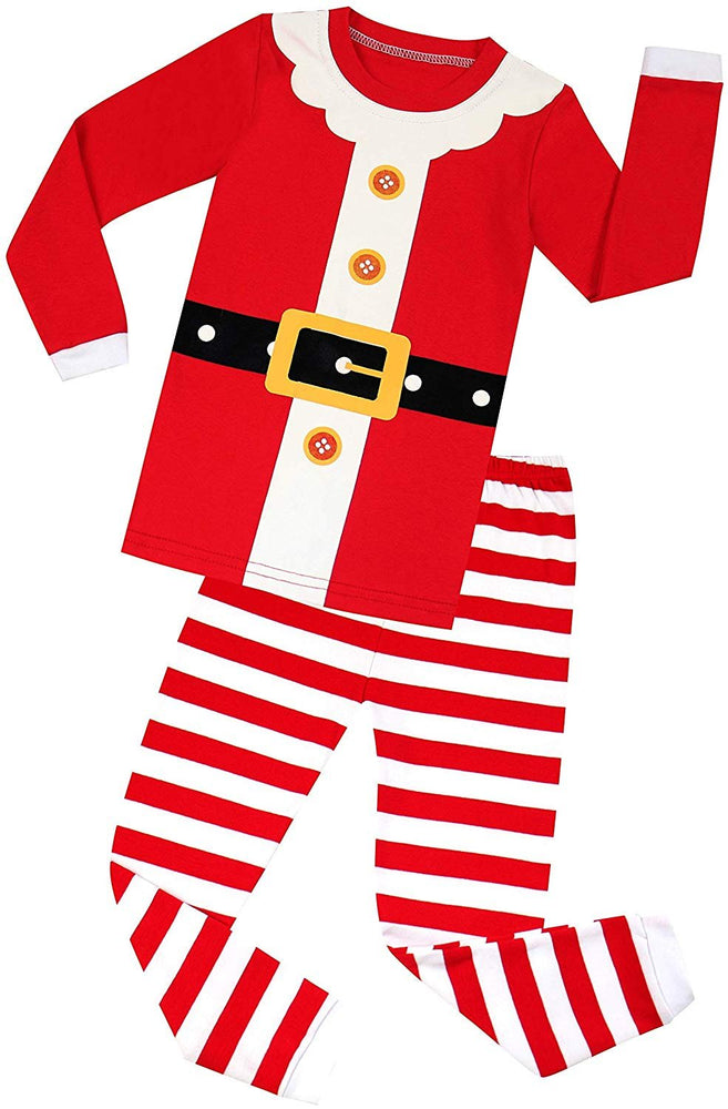 Elowel Family Red Santa Claus Christmas 2 Piece Pajamas Set 100% Cotton