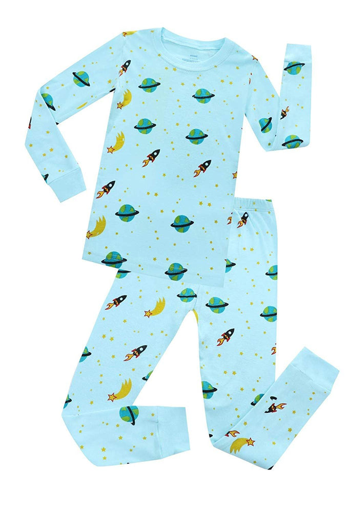Elowel Boys Space 2 Piece Pajama Set 100% Cotton (Size 2-12 Years)