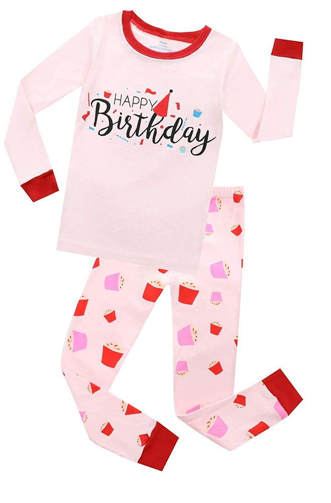 Elowel Girls Happy Birthday 2 Piece fall shirts for women Pajama Set 100% Cotton (Size 12 Months -12 Years)