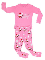 Elowel Girls Santa Christmas 2 Piece Kids Pajamas Set 100% Cotton (Size6M-12Y)