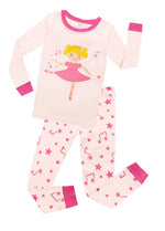 Elowel Girls Dancing Ballerina 2 Piece long sleeve Pajama Set 100% Cotton (Size 12 Months -12 Years)