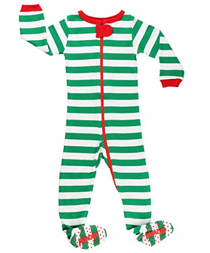 Elowel Baby Boys Girls Footed Christmas Green & White  Pajama Sleeper Cotton Size 6 Month -5 Years