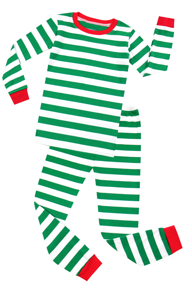 Elowel Boys Girls Christmas Green & White 2 Piece Kids Pajamas Set 100% Cotton 6M-12Y