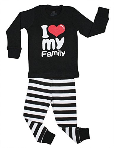 Elowel "I Love Family" 2 Piece Pajama Set 100% Cotton Size 12 Months-12 Years